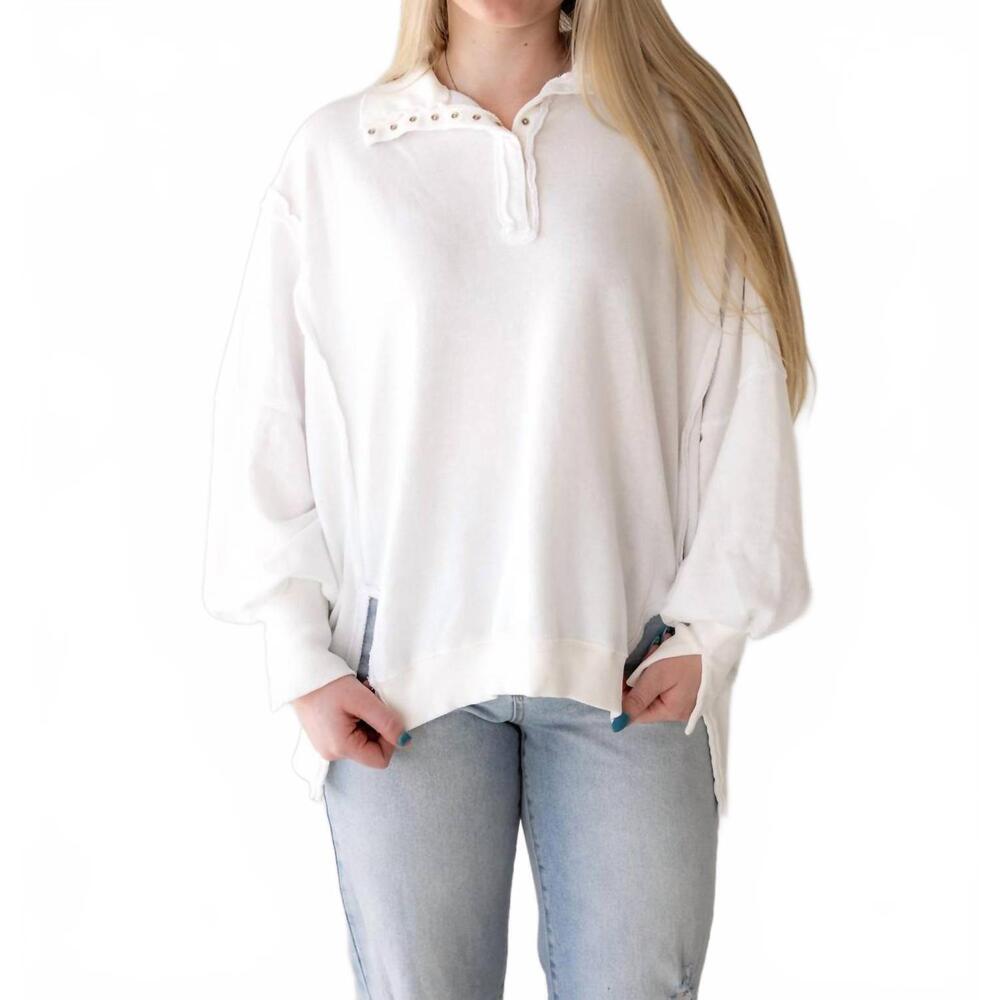 NEW FREE PEOPLE camden henley sweatshirt in optic white